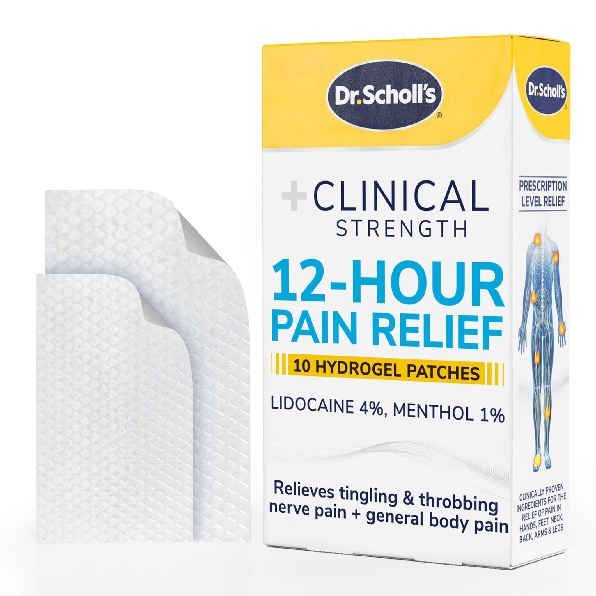 Dr. Scholl’s Clinical Strength 12-Hour Pain Relief Hydrogel Patches 10ct - 4% Lidocaine for Powerful Numbing, Instant Cooling Pain Relief with Menthol, Added Arnica, for Hands, Feet, Neck, Back & Legs - TrustMedUSA