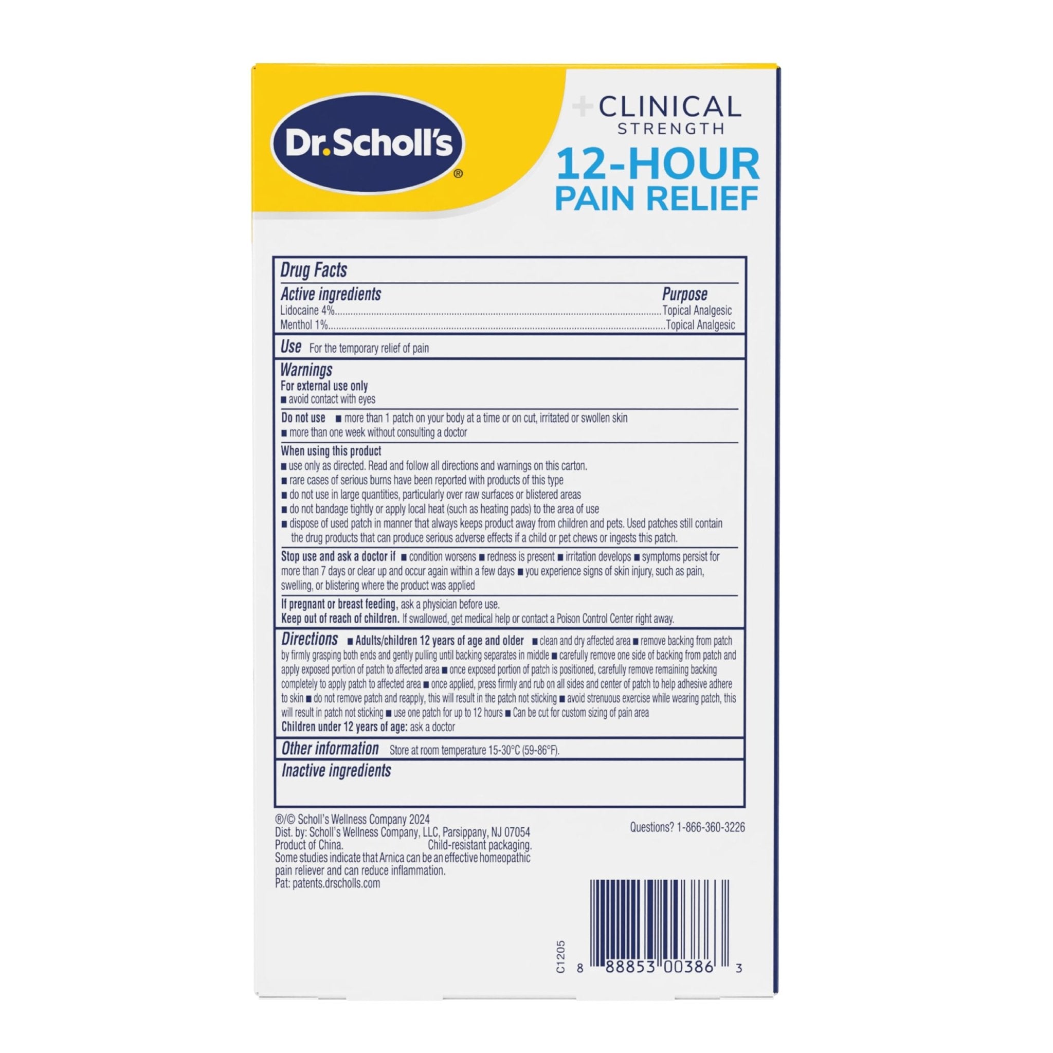 Dr. Scholl’s Clinical Strength 12-Hour Pain Relief Hydrogel Patches 10ct - 4% Lidocaine for Powerful Numbing, Instant Cooling Pain Relief with Menthol, Added Arnica, for Hands, Feet, Neck, Back & Legs - TrustMedUSA
