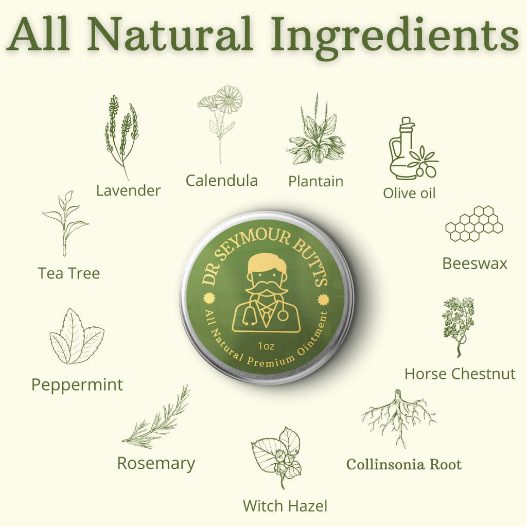Dr. Seymour Butts All-Natural Hemorrhoid Care Cream – with 10 Botanicals Including Witch Hazel, Calendula & Horse Chestnut – Soothing Relief for Burning, Itching & Irritation. - TrustMedUSA