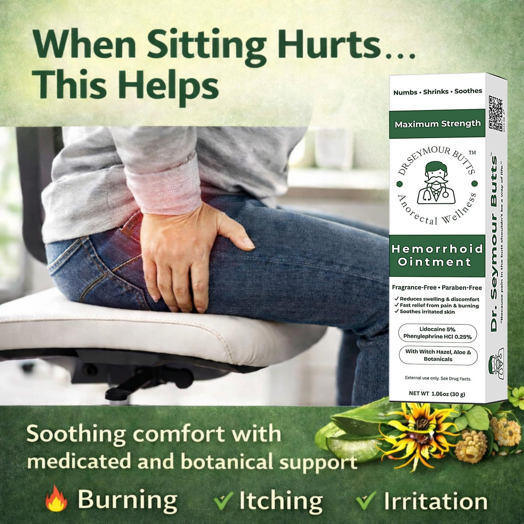 Dr. Seymour Butts Hemorrhoid Ointment – Lidocaine 5% Pain Relief for Burning, Itching & Irritation | External Hemorrhoid Care with Witch Hazel, Aloe & Botanical Support - TrustMedUSA