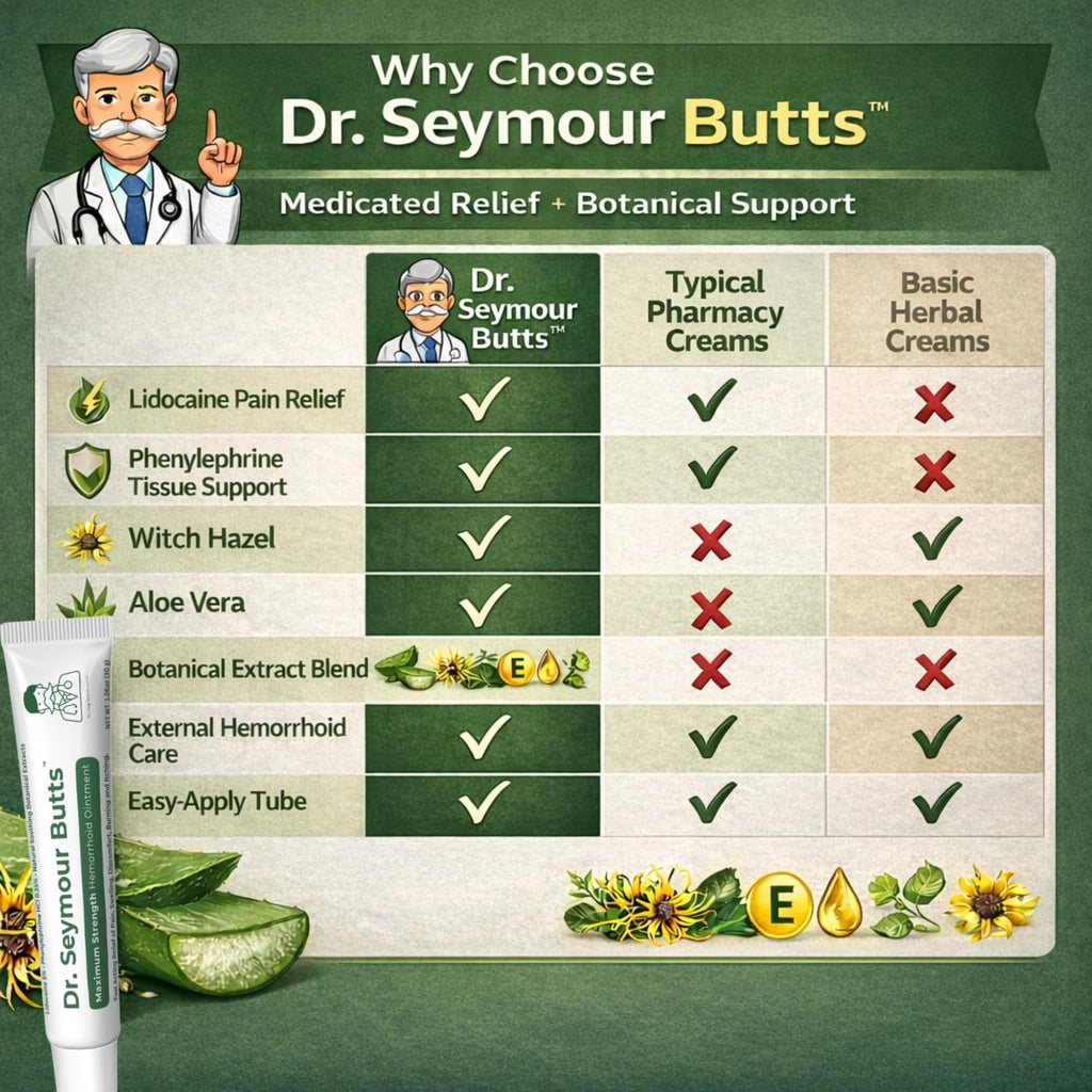 Dr. Seymour Butts Hemorrhoid Ointment – Lidocaine 5% Pain Relief for Burning, Itching & Irritation | External Hemorrhoid Care with Witch Hazel, Aloe & Botanical Support - TrustMedUSA