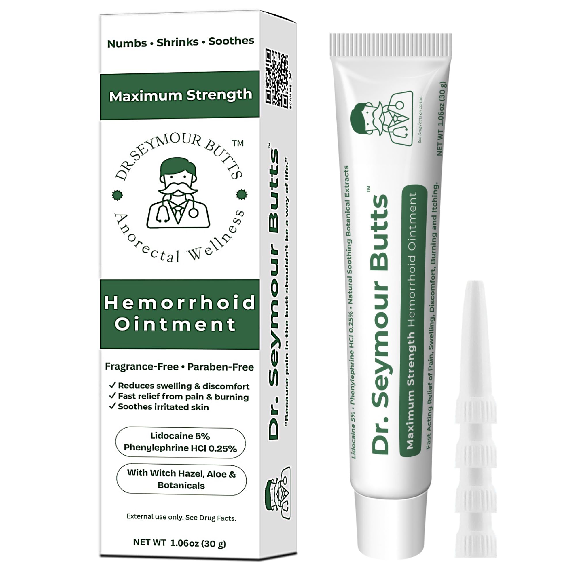 Dr. Seymour Butts Hemorrhoid Ointment – Lidocaine 5% Pain Relief for Burning, Itching & Irritation | External Hemorrhoid Care with Witch Hazel, Aloe & Botanical Support - TrustMedUSA