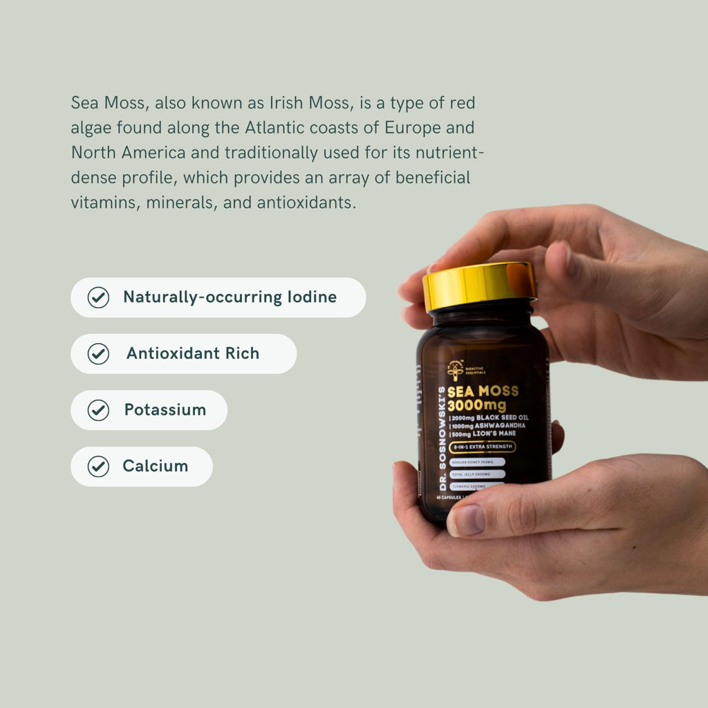 Dr Sosnowski's BioActive Sea Moss | 8-in-1 Formula Enriched with Black Seed, Ashwagandha, Turmeric, Manuka Honey, Lion's Mane, Royal Jelly, Bee Propolis Extract | 60 Capsules - TrustMedUSA