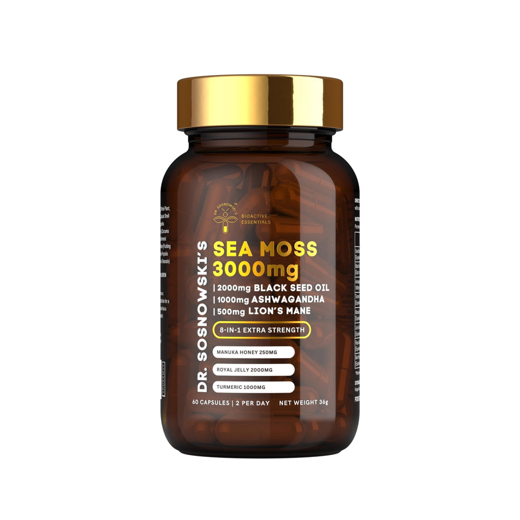 Dr Sosnowski's BioActive Sea Moss | 8-in-1 Formula Enriched with Black Seed, Ashwagandha, Turmeric, Manuka Honey, Lion's Mane, Royal Jelly, Bee Propolis Extract | 60 Capsules - TrustMedUSA