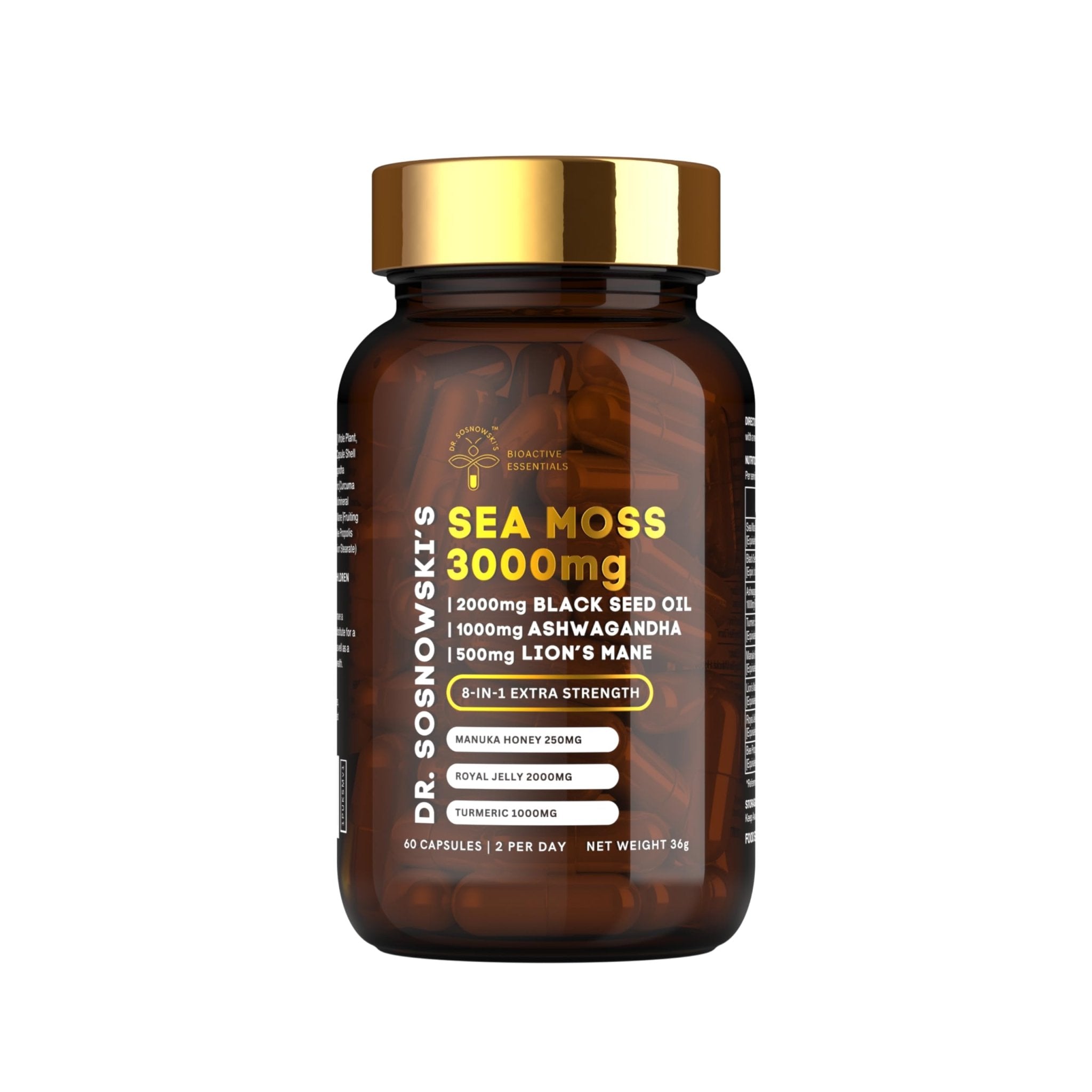Dr Sosnowski's BioActive Sea Moss | 8-in-1 Formula Enriched with Black Seed, Ashwagandha, Turmeric, Manuka Honey, Lion's Mane, Royal Jelly, Bee Propolis Extract | 60 Capsules - TrustMedUSA