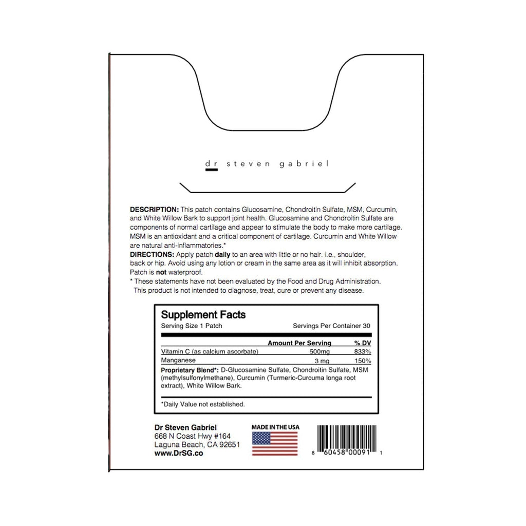 Dr. Steven Gabriel | Glucosamine Patch | Joint Relief, Improve Flexibility | Chrondroitin | 30 Day Supply - TrustMedUSA