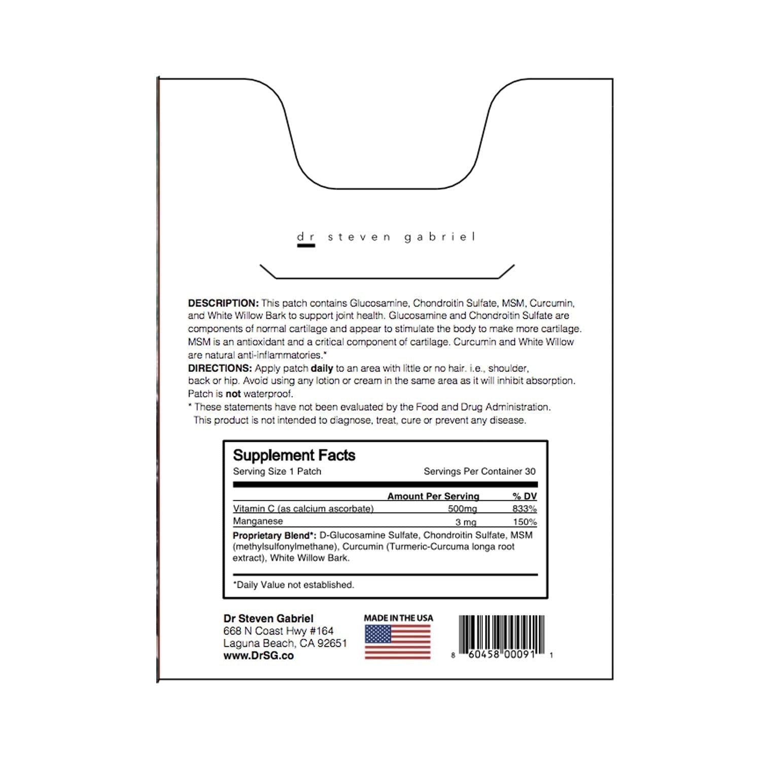 Dr. Steven Gabriel | Glucosamine Patch | Joint Relief, Improve Flexibility | Chrondroitin | 30 Day Supply - TrustMedUSA