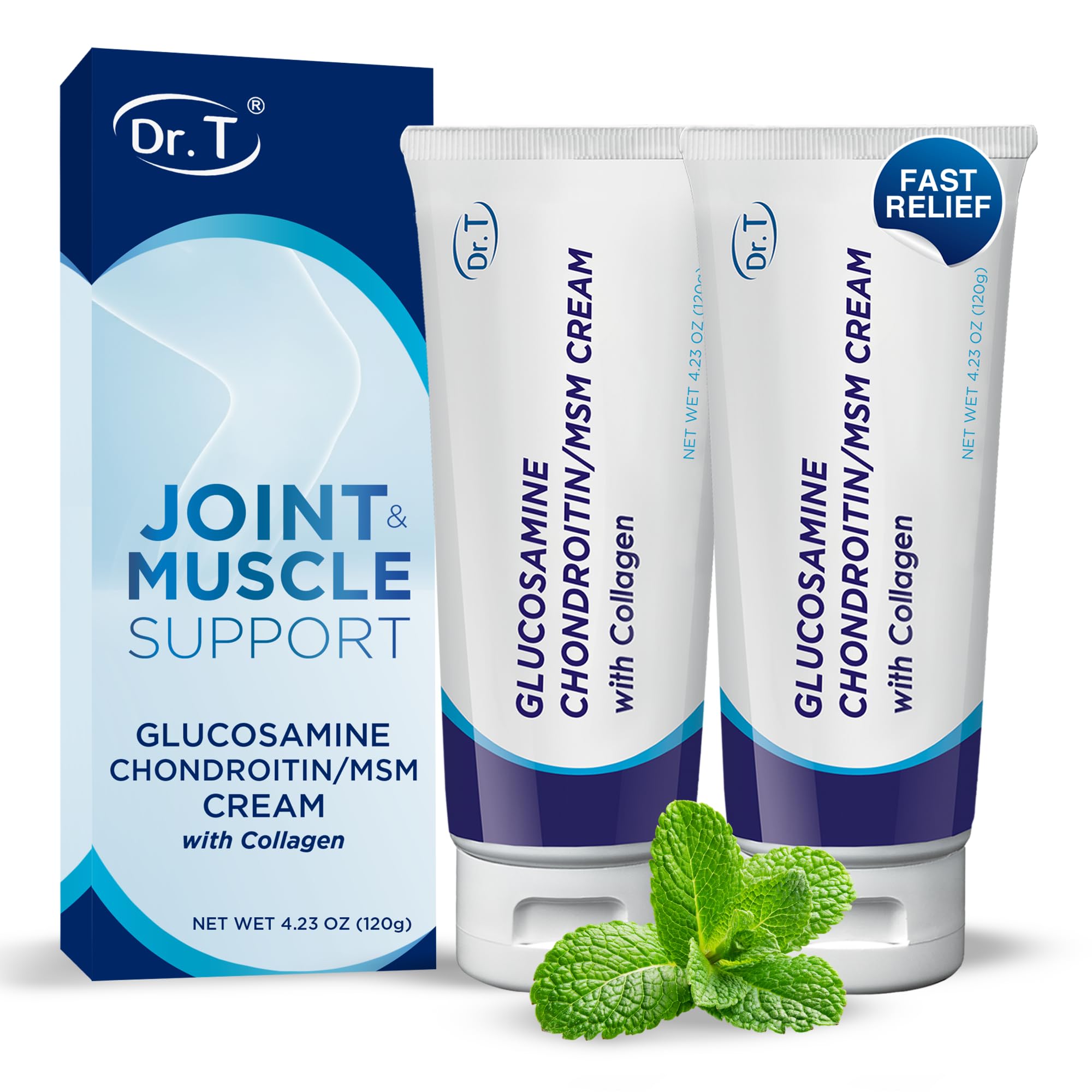Dr. T Glucosamine Chondroitin Cream - Premium Formula with MSM and Collagen for Joint and Muscle Discomfort - Maintains Joint Strength, Flexibility & Muscle Mobility - 4.23 oz / 120g (2 Pack) - TrustMedUSA