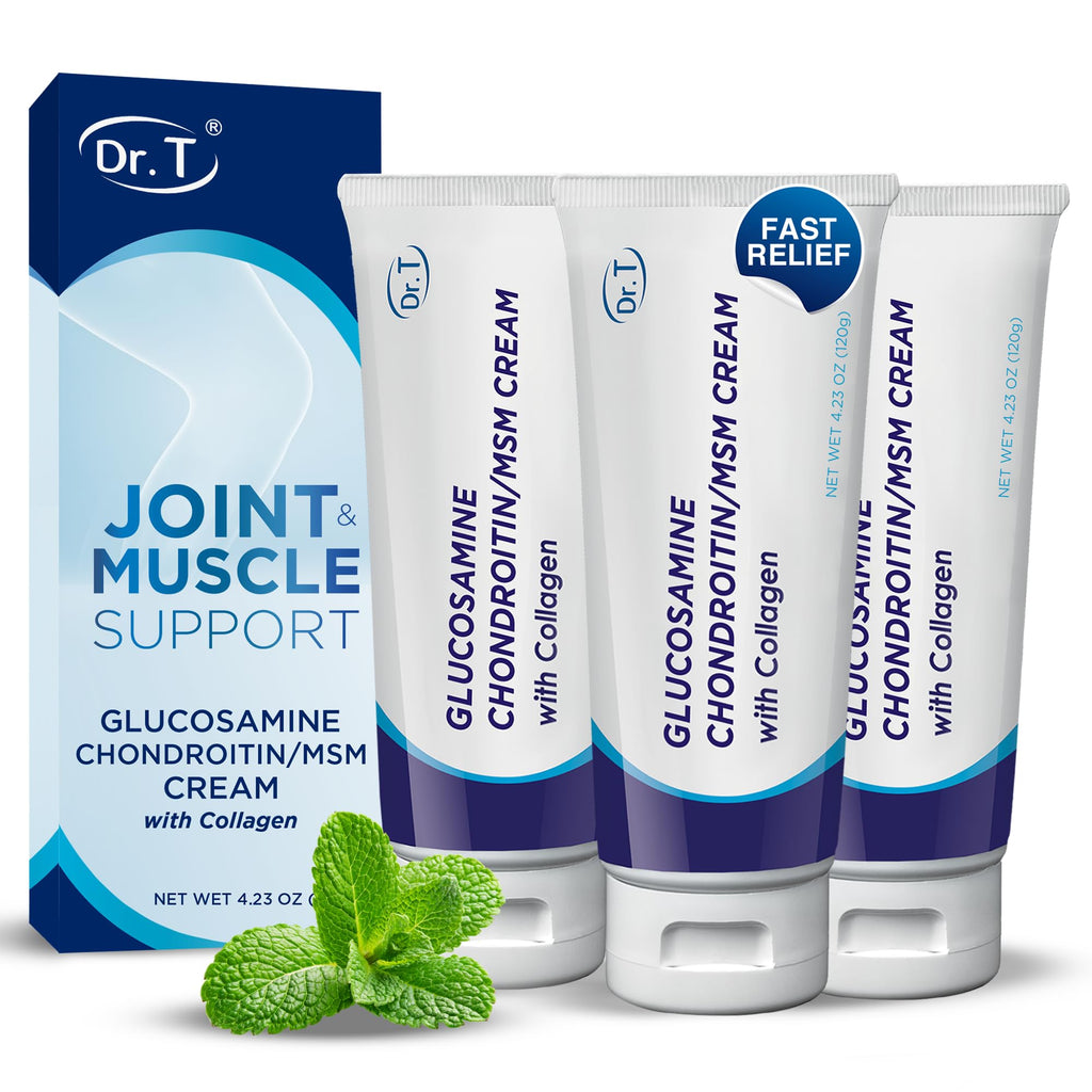 Dr. T Glucosamine Chondroitin Cream - Premium Formula with MSM and Collagen for Joint and Muscle Discomfort - Maintains Joint Strength, Flexibility & Muscle Mobility - 4.23 oz / 120g (3 Pack) - TrustMedUSA
