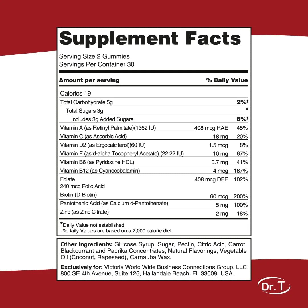 Dr. T Kids Multivitamin Gummies – Daily Vitamins for Kids Ages 2+, with A, C, D, E, B & Folic Acid – Supports Bone Strength, Immunity & Overall Health - TrustMedUSA