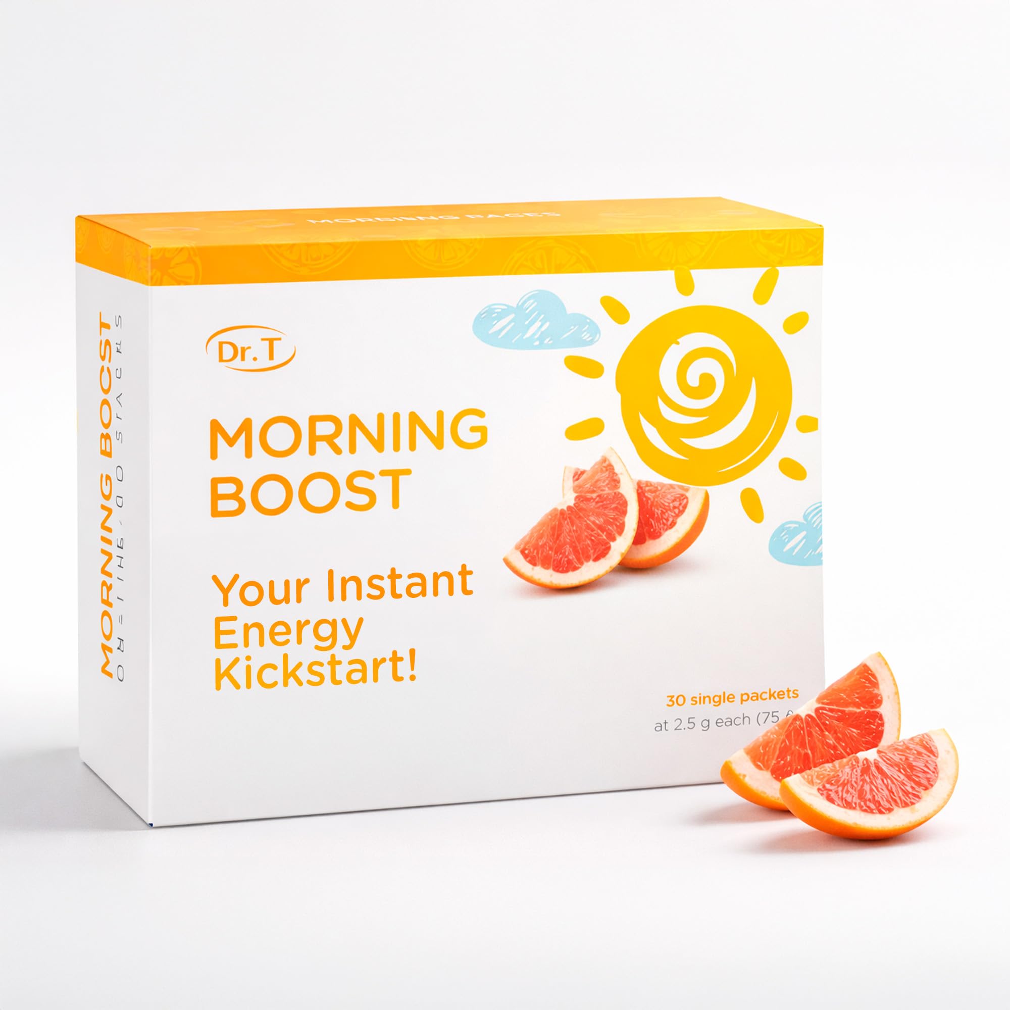 Dr. T On-the-go Packs – Morning Boost Formula – No Water Needed, Direct-to-Mouth – with Vitamins C, B6, B12 & Camu-Camu Extract – Supports Focus, Energy & Well-Being – Grapefruit, 30 Packs - TrustMedUSA