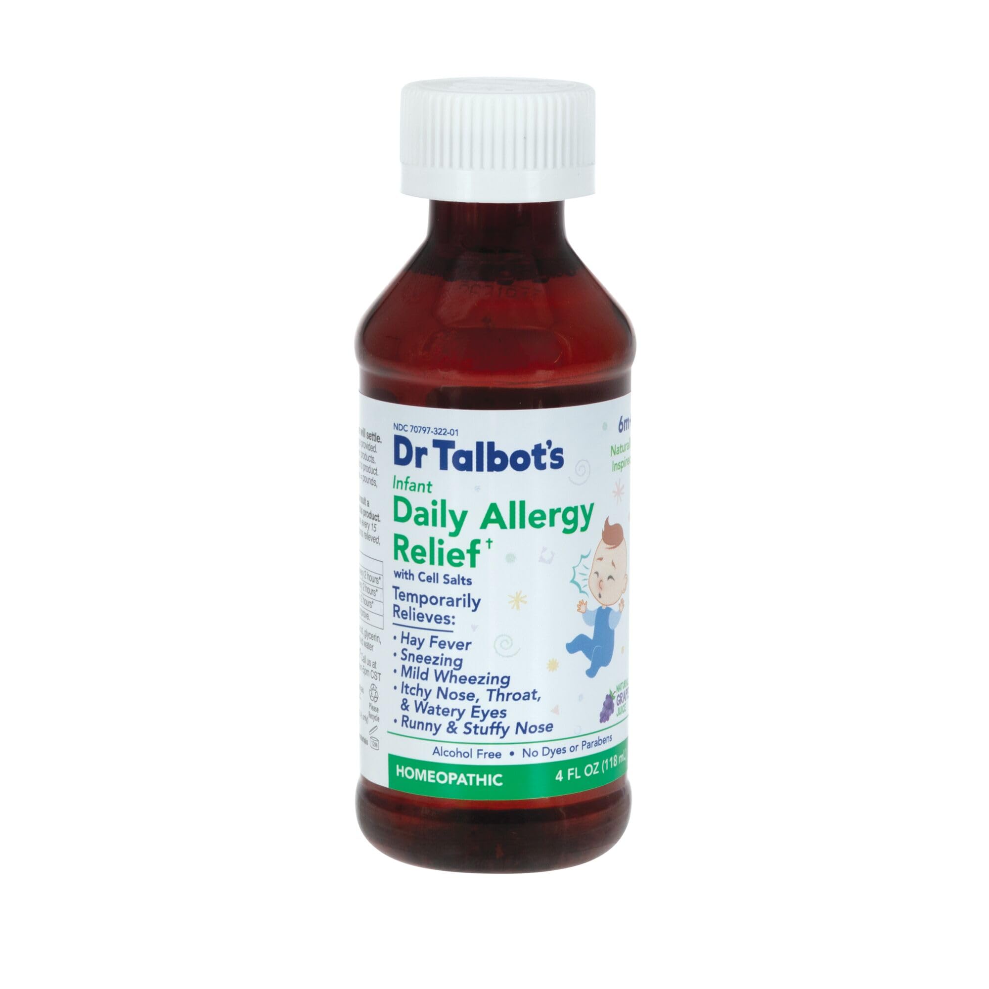 Dr. Talbot's Infant Daily Allergy Relief Liquid Medicine, Naturally Inspired for Babies, Includes Syringe, Grape Juice Flavor, Purple, 4 Fl Oz - Maple Wellness Supplements