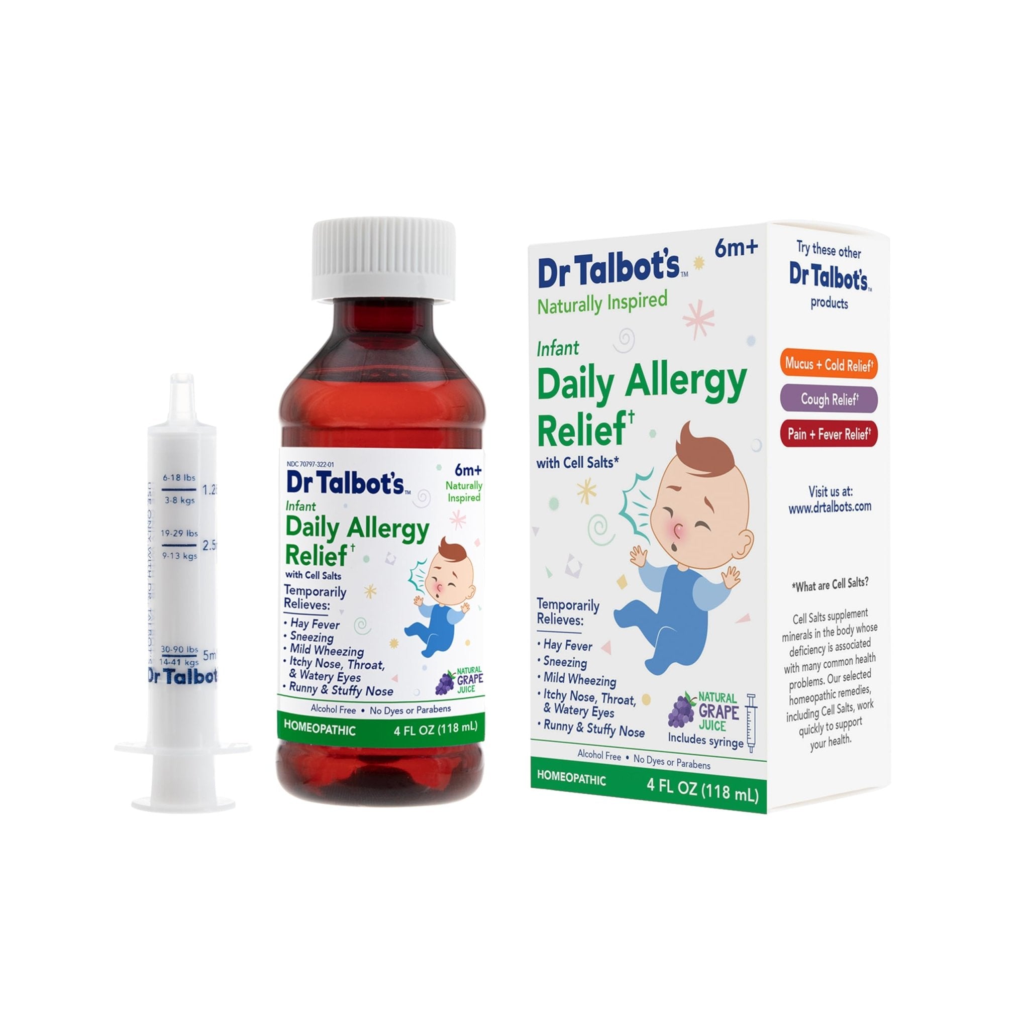 Dr. Talbot's Infant Daily Allergy Relief Liquid Medicine, Naturally Inspired for Babies, Includes Syringe, Grape Juice Flavor, Purple, 4 Fl Oz - Maple Wellness Supplements