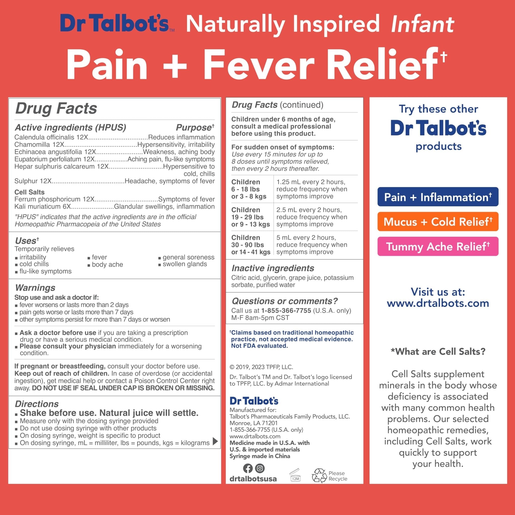 Dr. Talbot's Infant Pain and Fever Relief Liquid Medicine - 4 fl oz - 6+ Months - Grape Juice Flavor - No Alcohol, Dyes, or Parabens - Baby Essentials - TrustMedUSA