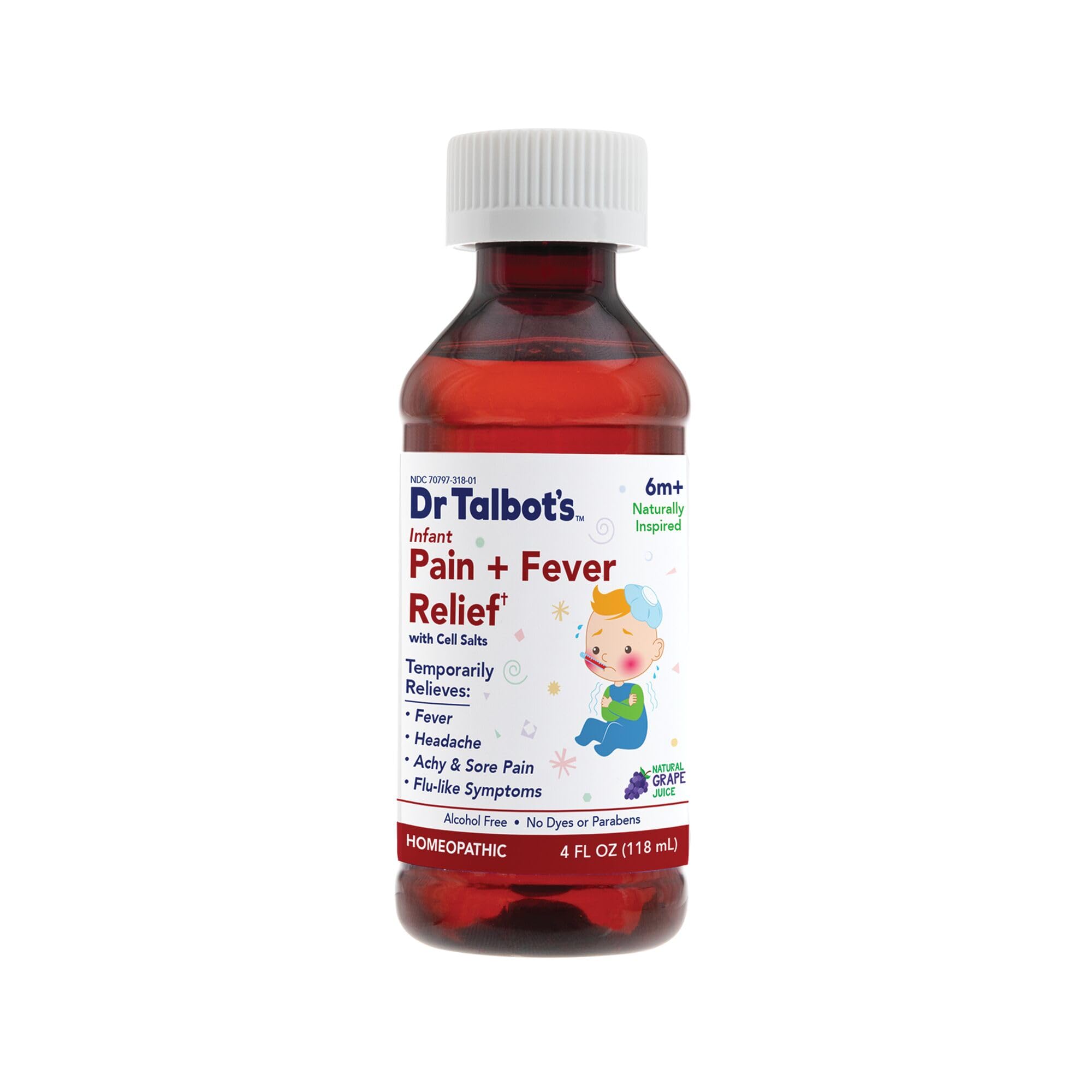 Dr. Talbot's Infant Pain and Fever Relief Liquid Medicine - 4 fl oz - 6+ Months - Grape Juice Flavor - No Alcohol, Dyes, or Parabens - Baby Essentials - TrustMedUSA