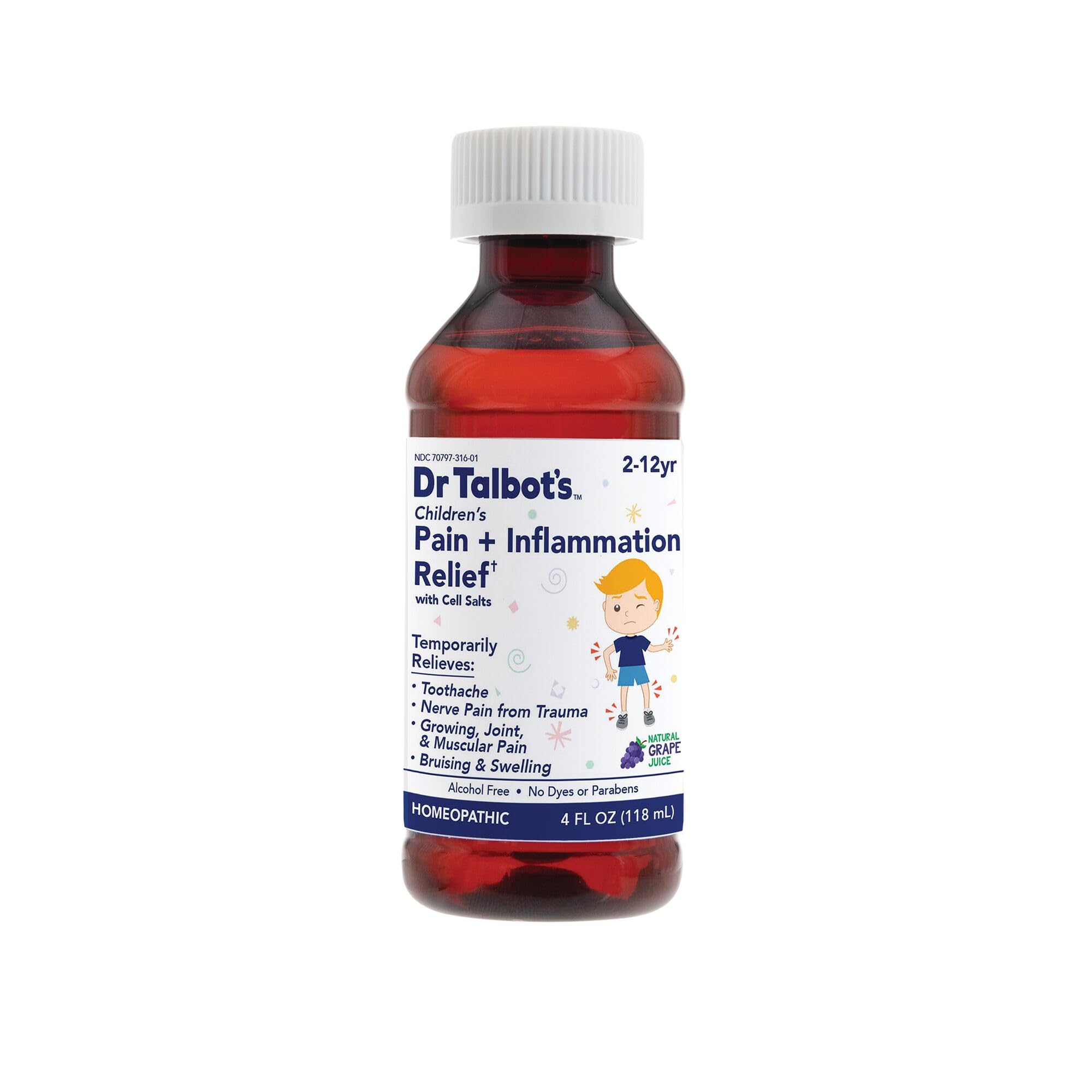 Dr. Talbot's Pain + Inflammation Relief Liquid Medicine for Children, Includes Dosage Cup, Grape Juice Flavor, 4 Fl Oz (Packaging May Vary) - TrustMedUSA
