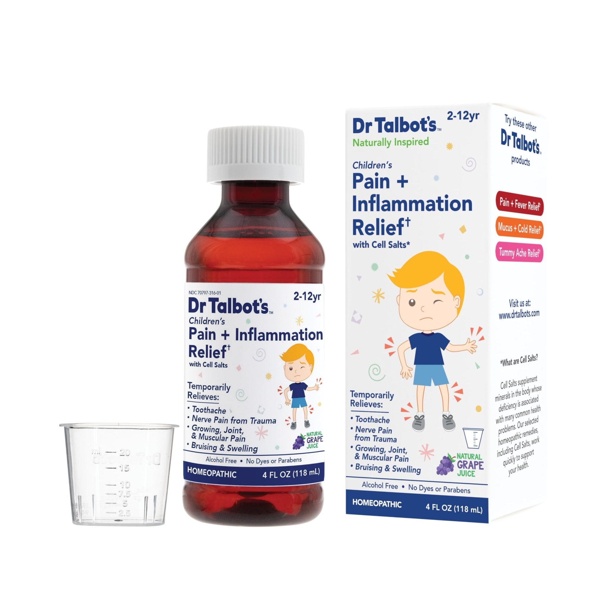 Dr. Talbot's Pain + Inflammation Relief Liquid Medicine for Children, Includes Dosage Cup, Grape Juice Flavor, 4 Fl Oz (Packaging May Vary) - TrustMedUSA