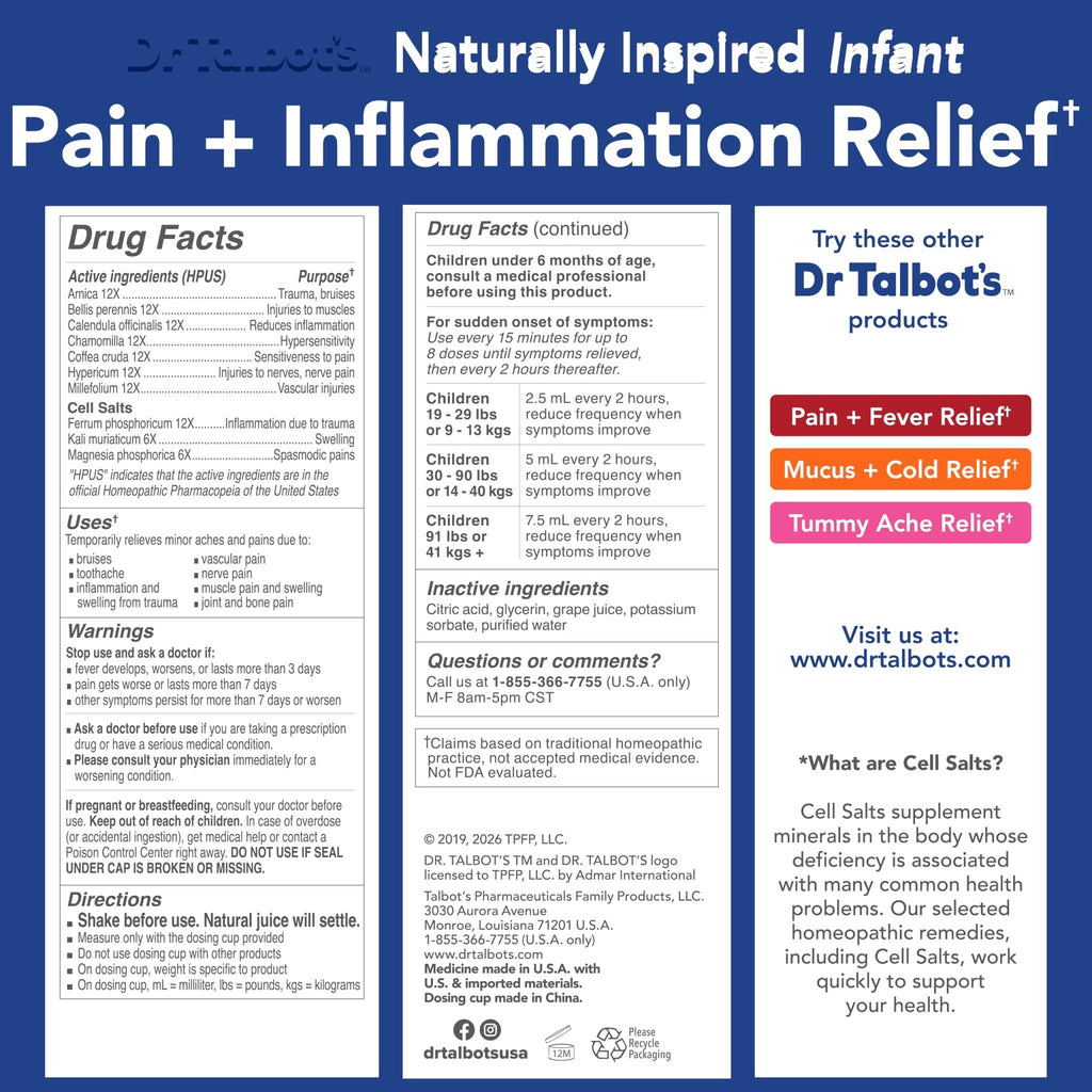 Dr. Talbot's Pain + Inflammation Relief Liquid Medicine for Children, Includes Dosage Cup, Grape Juice Flavor, 4 Fl Oz (Packaging May Vary) - TrustMedUSA