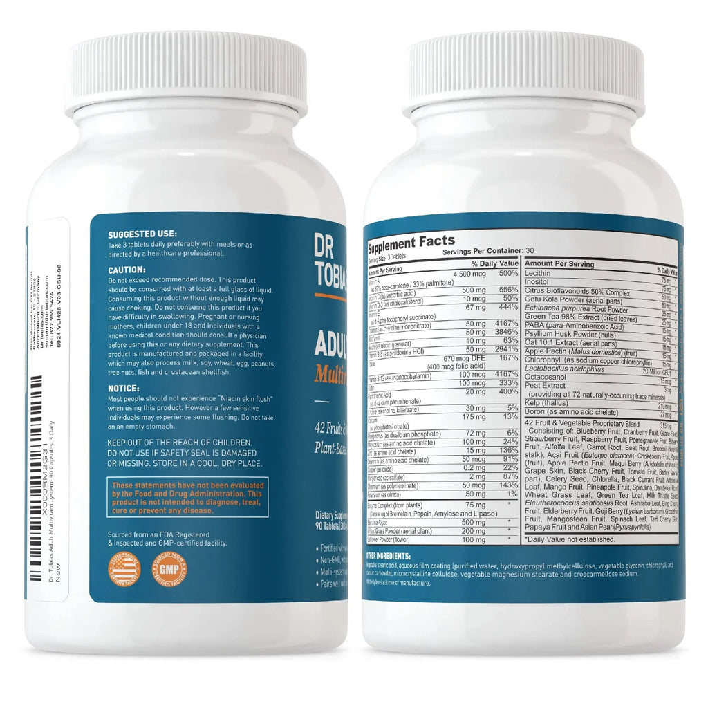 Dr. Tobias Adult Multivitamin for Women & Men, Energy & Immune Support from 42 Fruits - TrustMedUSA
