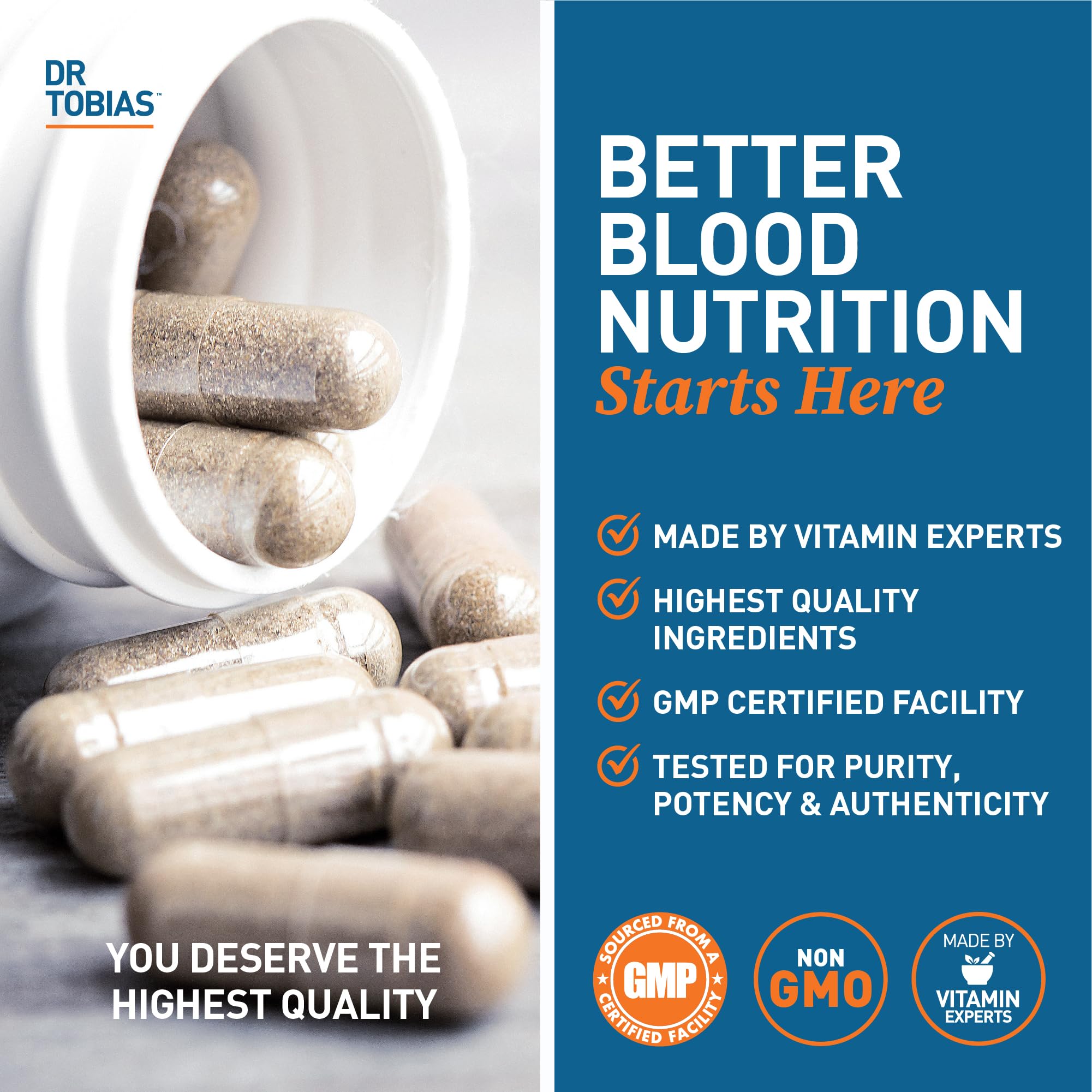 Dr. Tobias Blood Pressure Support Supplement with Hawthorn, Hibiscus Flower, Olive Leaf & Garlic, Supports Normal Circulatory Health with Vitamins C, B6, B12, Niacin, Folate & Herbs, 90 Capsules - TrustMedUSA