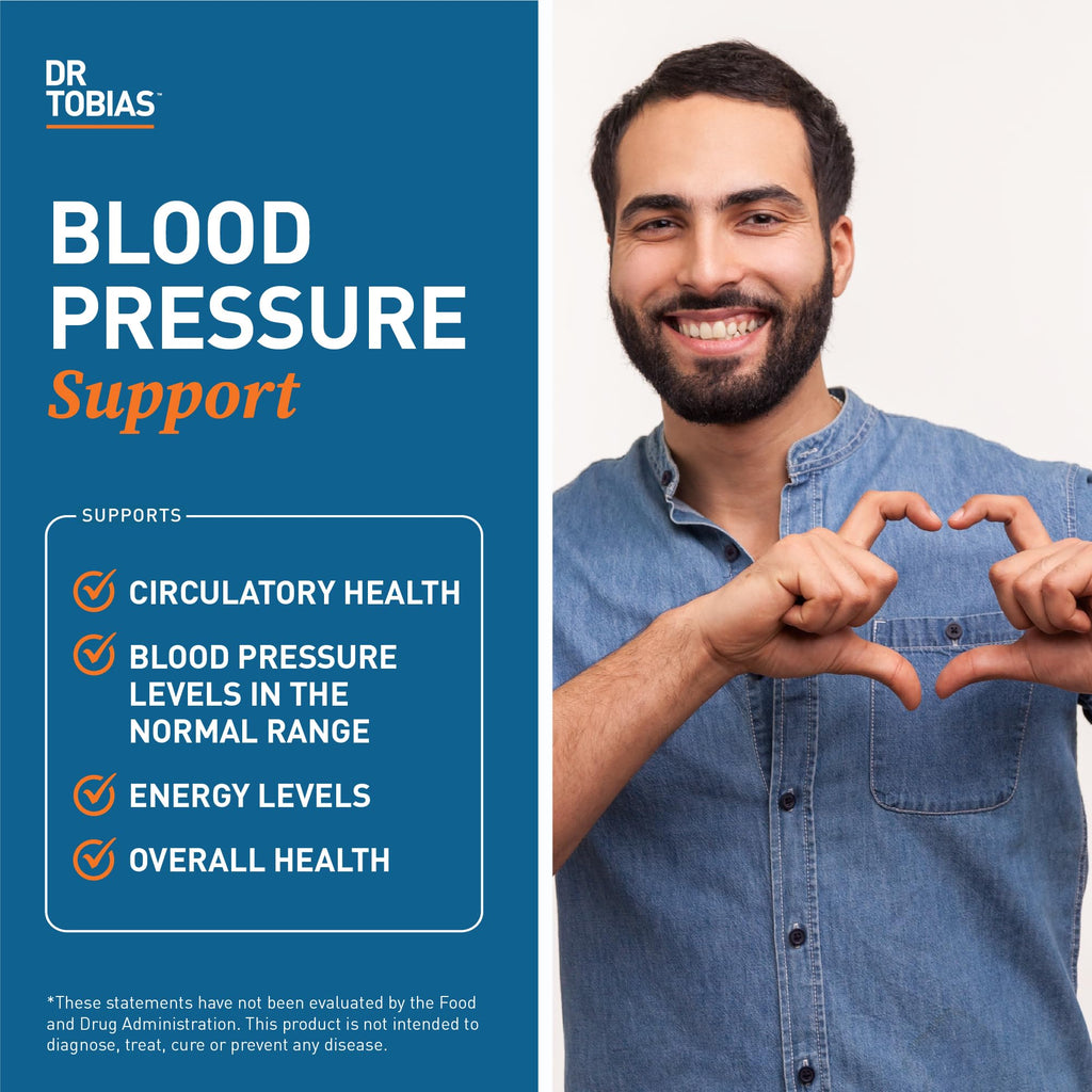 Dr. Tobias Blood Pressure Support Supplement with Hawthorn, Hibiscus Flower, Olive Leaf & Garlic, Supports Normal Circulatory Health with Vitamins C, B6, B12, Niacin, Folate & Herbs, 90 Capsules - TrustMedUSA