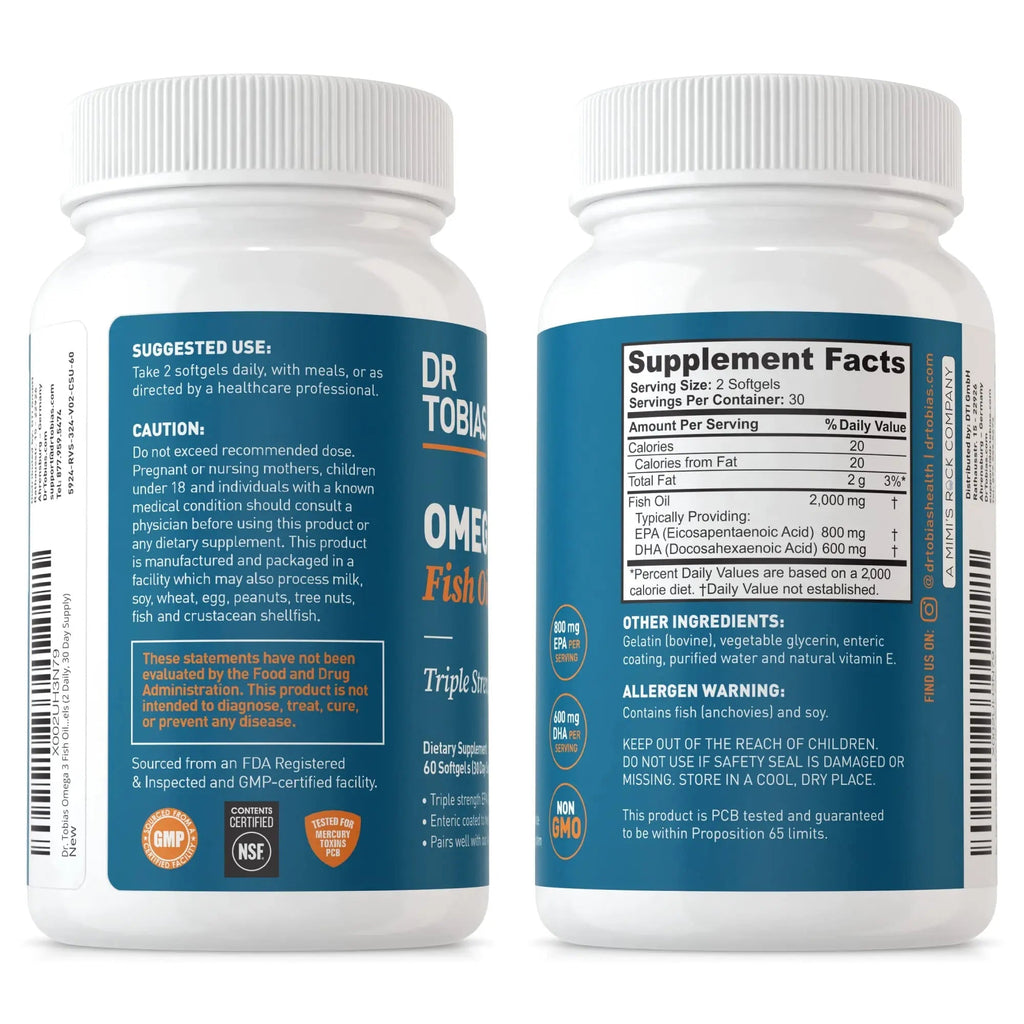 Dr. Tobias Omega 3 Fish Oil, 800 mg EPA 600 DHA Supplement for Heart, Brain & Immune - TrustMedUSA