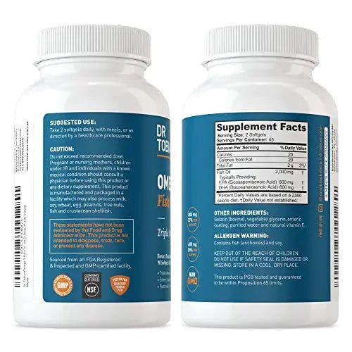 Dr. Tobias Omega 3 Fish Oil, 800 mg EPA 600 mg DHA Omega 3 Supplement for Heart - TrustMedUSA