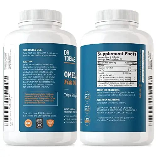 Dr. Tobias Omega-3 Fish Oil, Triple Strength, Supports Brain & Heart Health, 2000 mg - TrustMedUSA