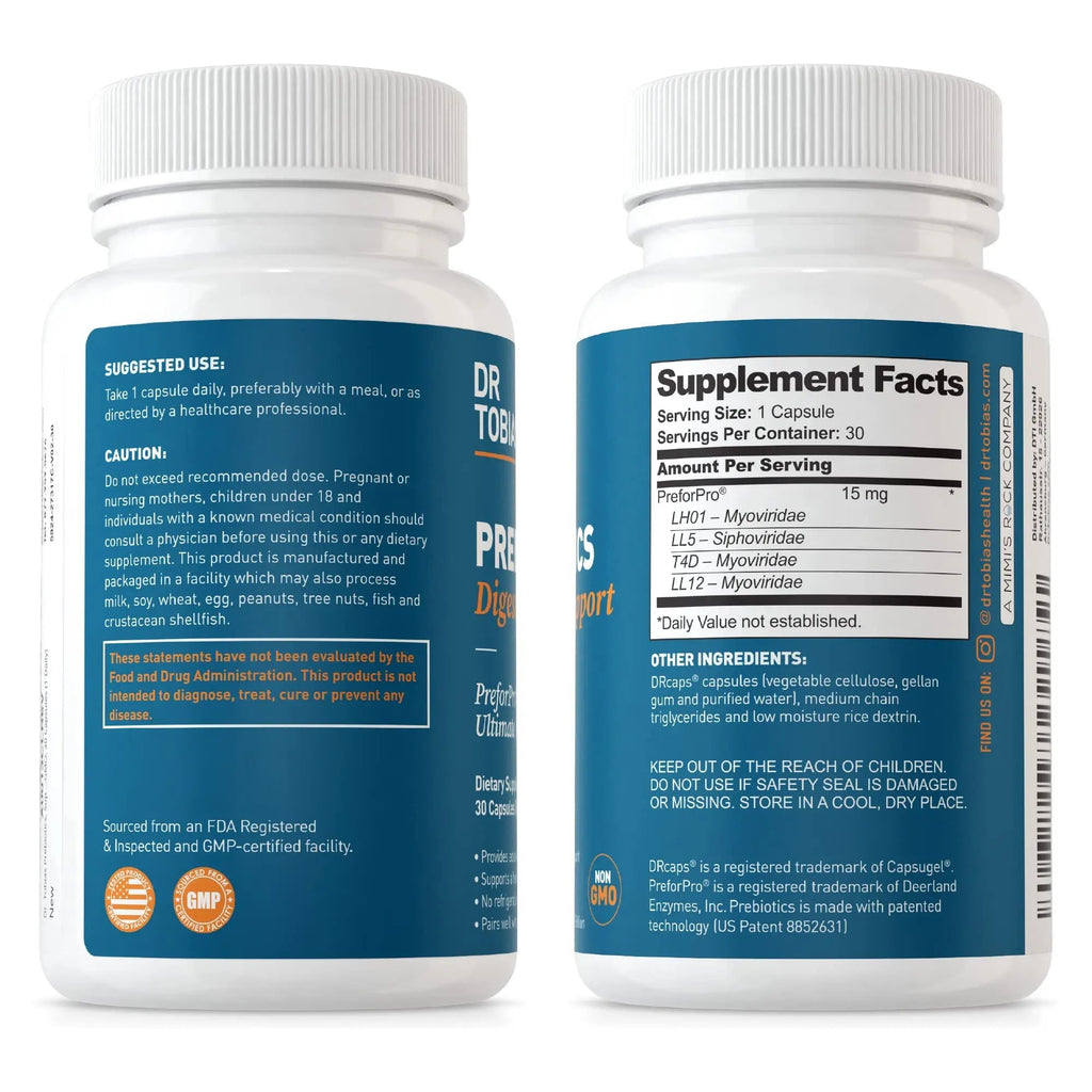 Dr. Tobias Prebiotics, Supports Digestion & Gut Health, Feed Good Probiotic Bacteria, Boost Gut Immune Function, Vegan & Non-GMO Gut Health Supplements for Men and Women - TrustMedUSA