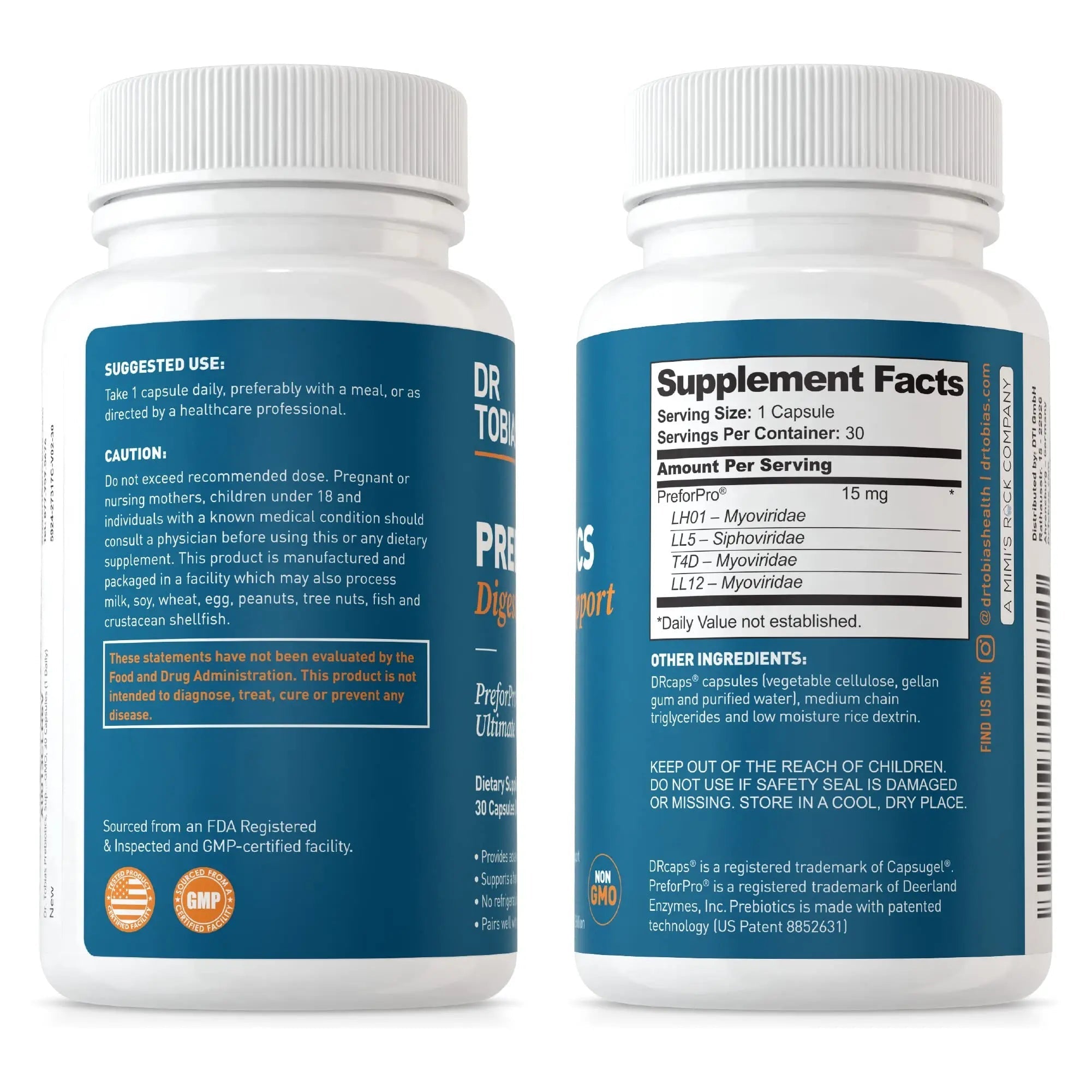 Dr. Tobias Prebiotics, Supports Digestion & Gut Health, Feed Good Probiotic Bacteria, Boost Gut Immune Function, Vegan & Non-GMO Gut Health Supplements for Men and Women - TrustMedUSA