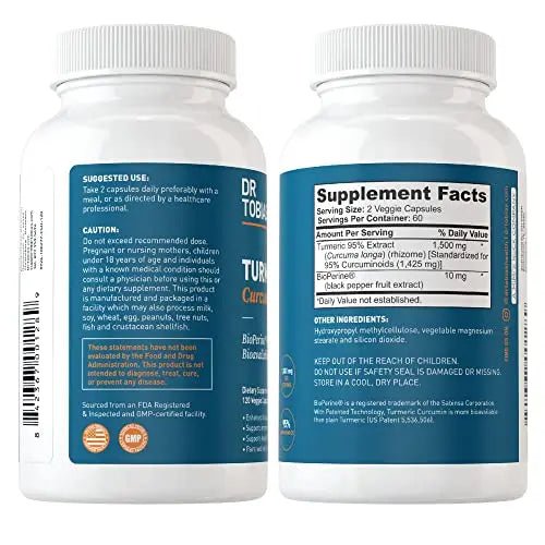 Dr. Tobias Turmeric Curcumin Supplement with BioPerine & Black Pepper, Extra Strength - TrustMedUSA