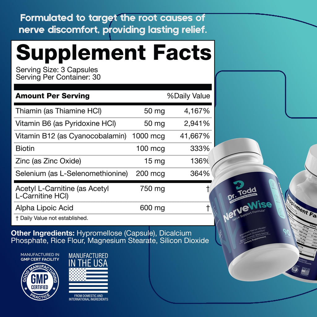 Dr. Todd NerveWise Nerve Support Supplement for Foot, Hand & Leg Comfort – Daily Formula for Healthy Nerve Function, Helps Support Nerve Balance, Body Comfort & Overall Nerve Wellness – 30 Day Supply - TrustMedUSA