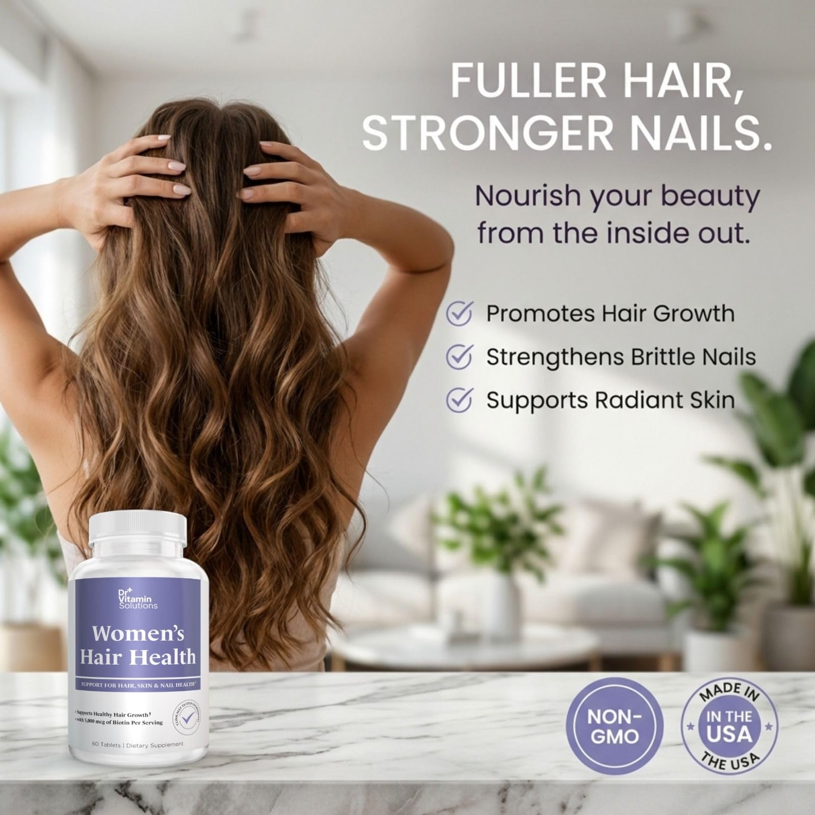 Dr Vitamin Women's Hair Health - Hair, Skin & Nails Support with Biotin & Collagen - 60 Tablets - TrustMedUSA