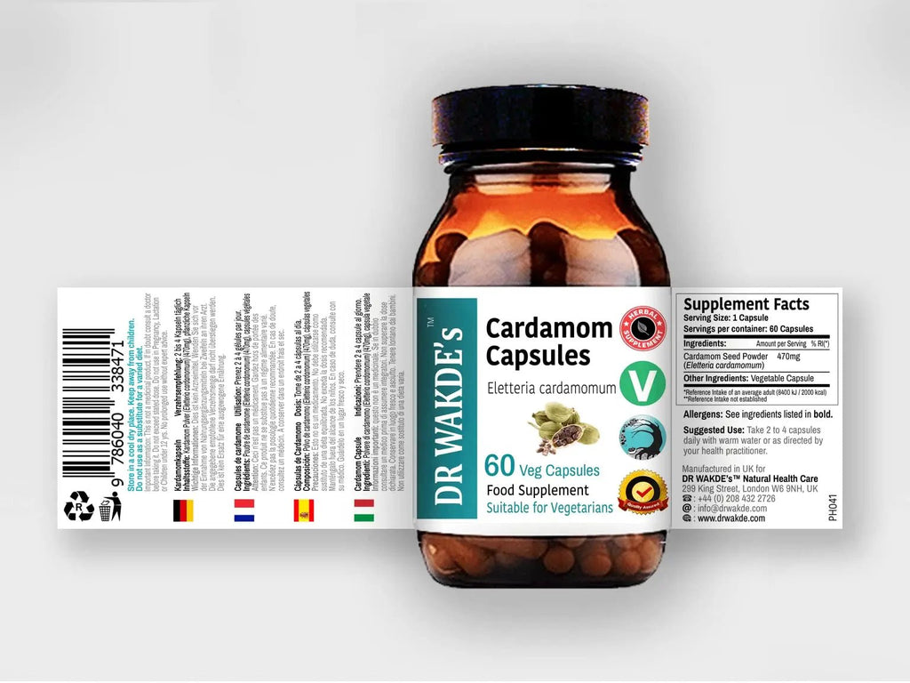 DR WAKDE'S Cardamom Capsules (60 Veg Caps, Plant-Based Supplement, Ayurvedic Herb, All Natural, Vegan) - TrustMedUSA