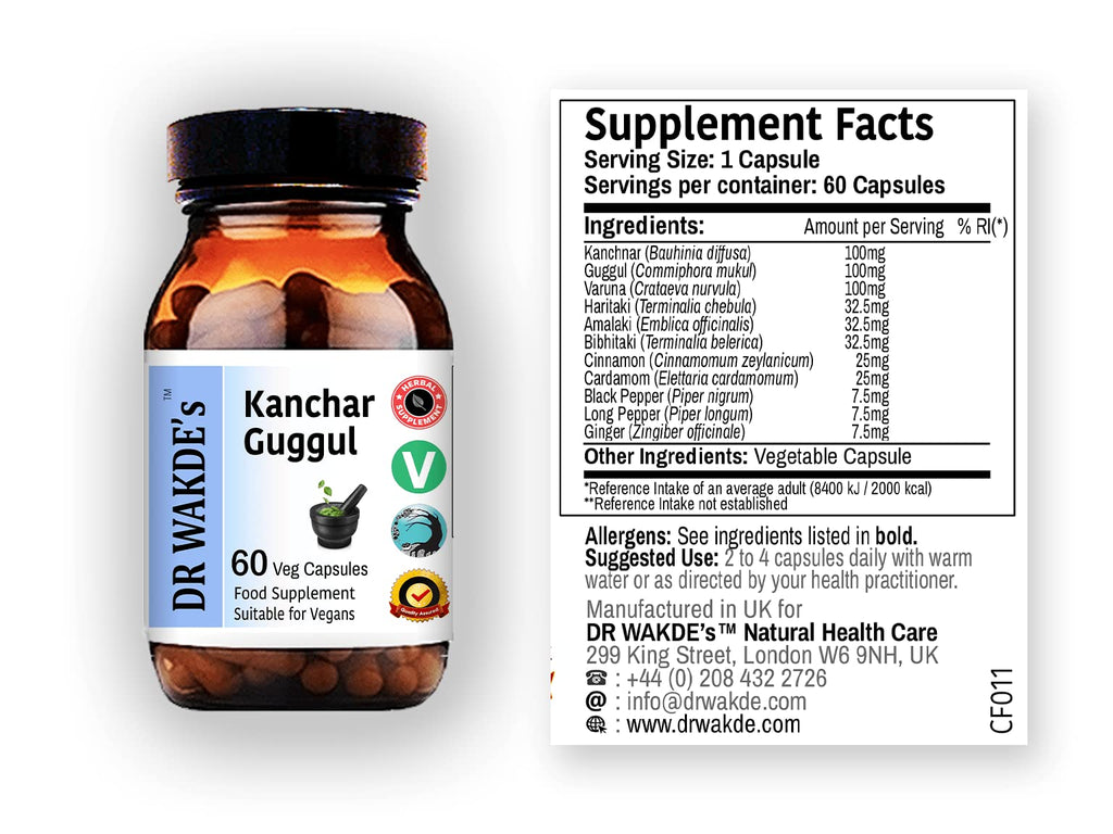DR WAKDE's Kanchnar Guggul (60 Veg Caps, Ayurvedic Supplement, Vegan, Herbal, Natural, Made in the UK) - TrustMedUSA