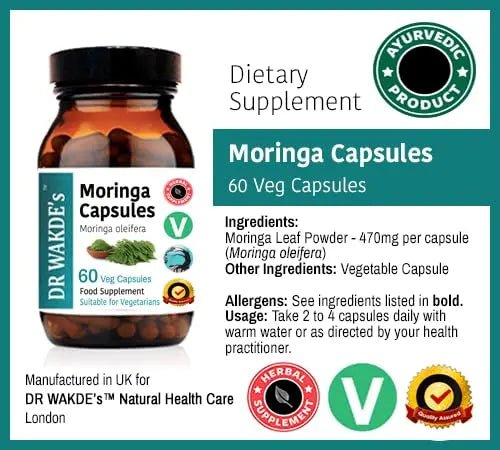 DR WAKDE'S Moringa Capsules (Moringa oleifera, 60 Veg Caps, Plant-Based Supplement, Ayurvedic Herb, All Natural, Vegan) - TrustMedUSA