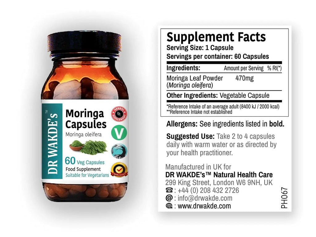 DR WAKDE'S Moringa Capsules (Moringa oleifera, 60 Veg Caps, Plant-Based Supplement, Ayurvedic Herb, All Natural, Vegan) - TrustMedUSA