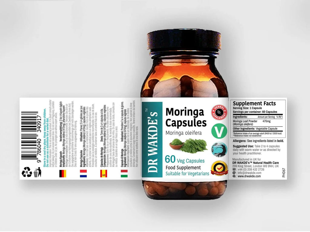 DR WAKDE'S Moringa Capsules (Moringa oleifera, 60 Veg Caps, Plant-Based Supplement, Ayurvedic Herb, All Natural, Vegan) - TrustMedUSA