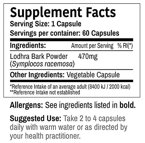 DR WAKDE's Organic Lodhra Capsules (Symplocos racemosa) I 100% Natural Herbal Supplement I 60 Veggie Capsules - TrustMedUSA