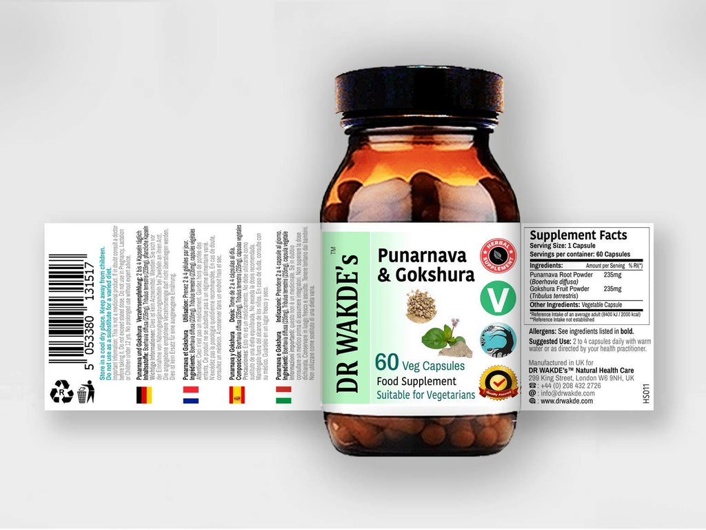 DR WAKDE's Punarnava & Gokshura Capsules (60 Veg Caps, Promotes Healthy Urinary Flush, Ayurvedic Supplement, Vegan, Herbal, All Natural, Made in UK) - TrustMedUSA