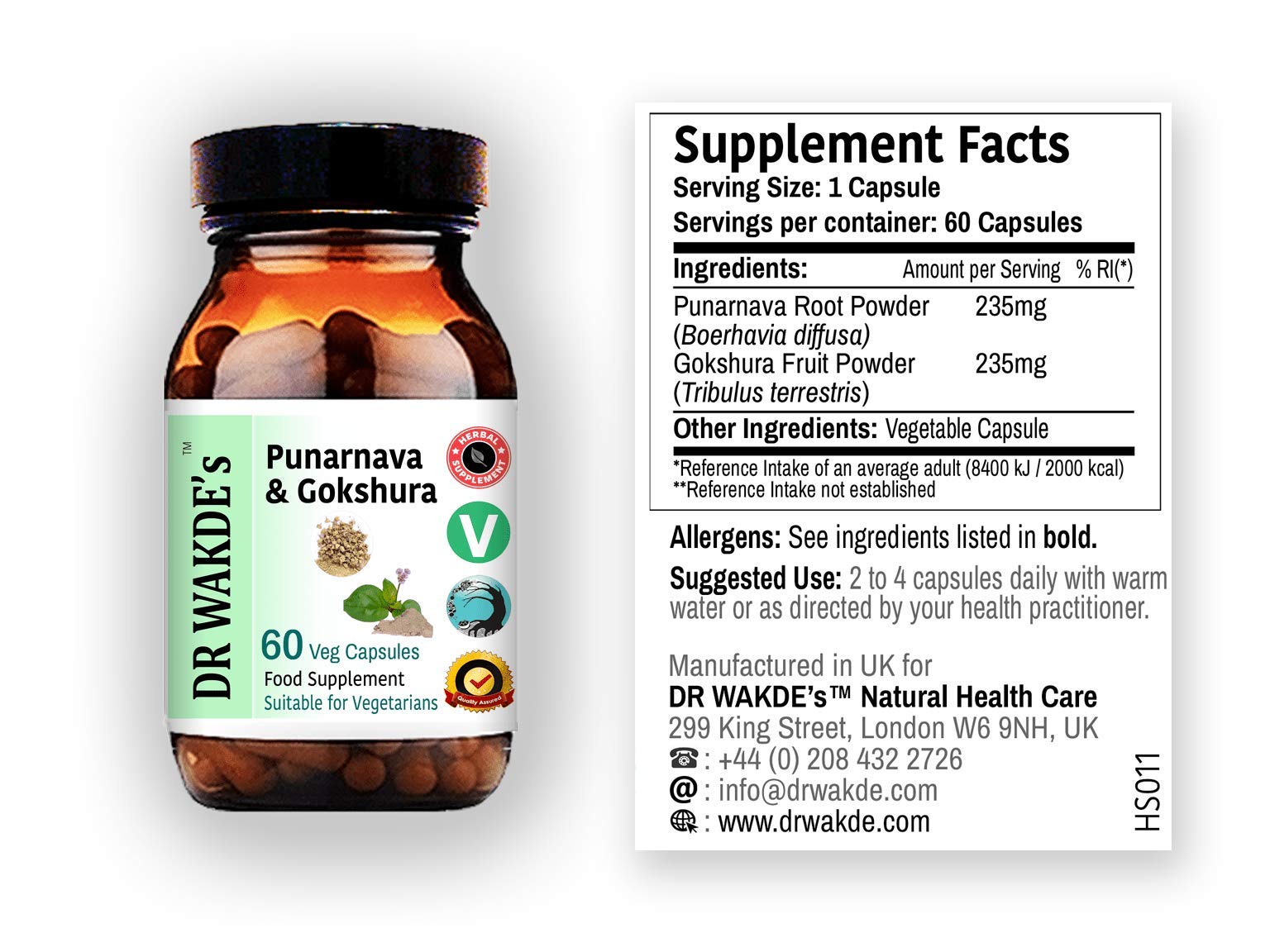 DR WAKDE's Punarnava & Gokshura Capsules (60 Veg Caps, Promotes Healthy Urinary Flush, Ayurvedic Supplement, Vegan, Herbal, All Natural, Made in UK) - TrustMedUSA