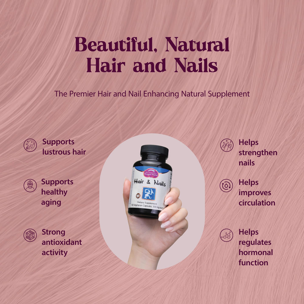 Dragon Herbs Hair and Nails | All Natural Supplement to Support Hair, Nails, Healthy Aging, and Circulation | All Natural Ingredients, Non-GMO (100 Capsules, 500 mg Per Capsule) - TrustMedUSA