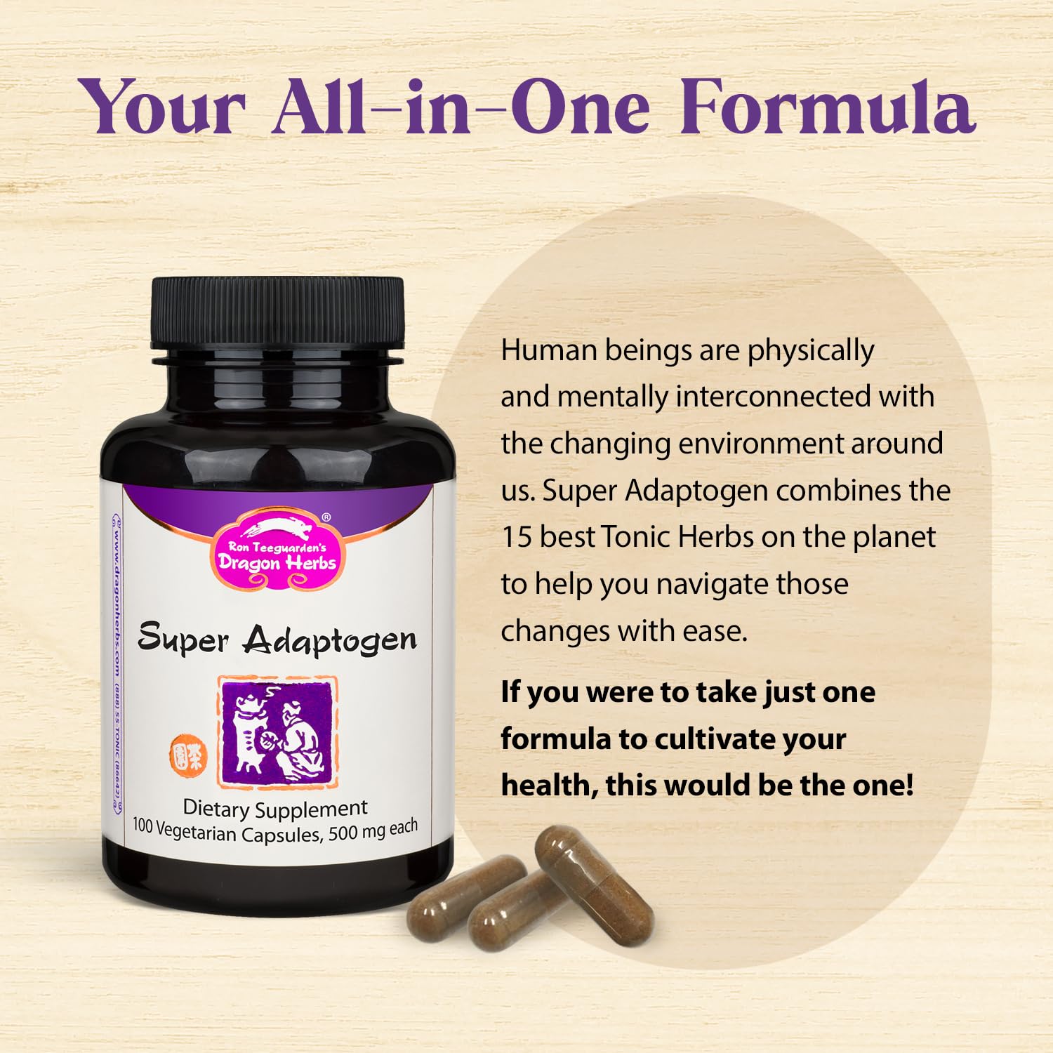 Dragon Herbs Super Adaptogen | All Natural Supplement to Support Well-Being, Mood, Immune Function, Strong Adaptive Response | All Natural Ingredients, Non-GMO (100 Capsules, 500 mg Per Capsule)” - TrustMedUSA