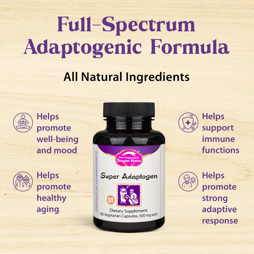 Dragon Herbs Super Adaptogen | All Natural Supplement to Support Well-Being, Mood, Immune Function, Strong Adaptive Response | All Natural Ingredients, Non-GMO (100 Capsules, 500 mg Per Capsule)” - TrustMedUSA