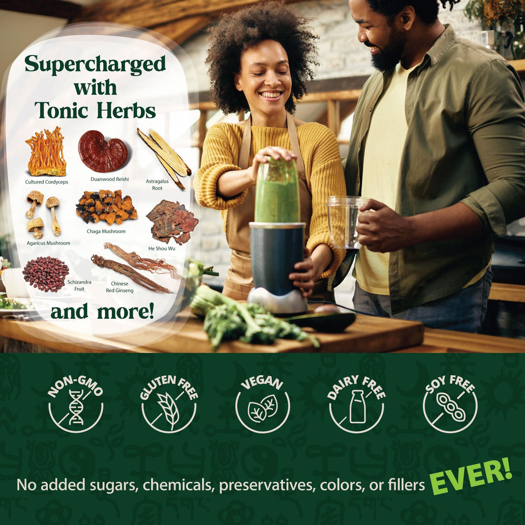 Dragon Herbs Tonic Alchemy Superfood Greens Powder with 91 Ingredients: Tonic Herbs, Ashwagandha, Mushrooms, Probiotics, Super Greens, Seaweeds, Fruits, Vegetables, Spirulina - 30 Servings - TrustMedUSA