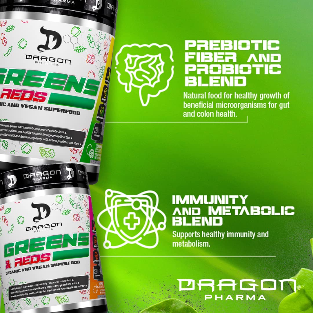 DRAGON PHARMA Greens and Reds, Over 23 Nutritious Superfoods, Reds and Vegetables, Optimal Health and Wellness (30 Servings, Original) - TrustMedUSA