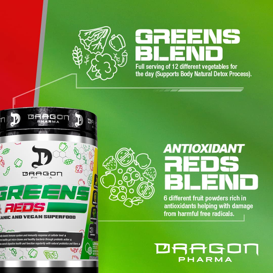 DRAGON PHARMA Greens and Reds, Over 23 Nutritious Superfoods, Reds and Vegetables, Optimal Health and Wellness (30 Servings, Original) - TrustMedUSA