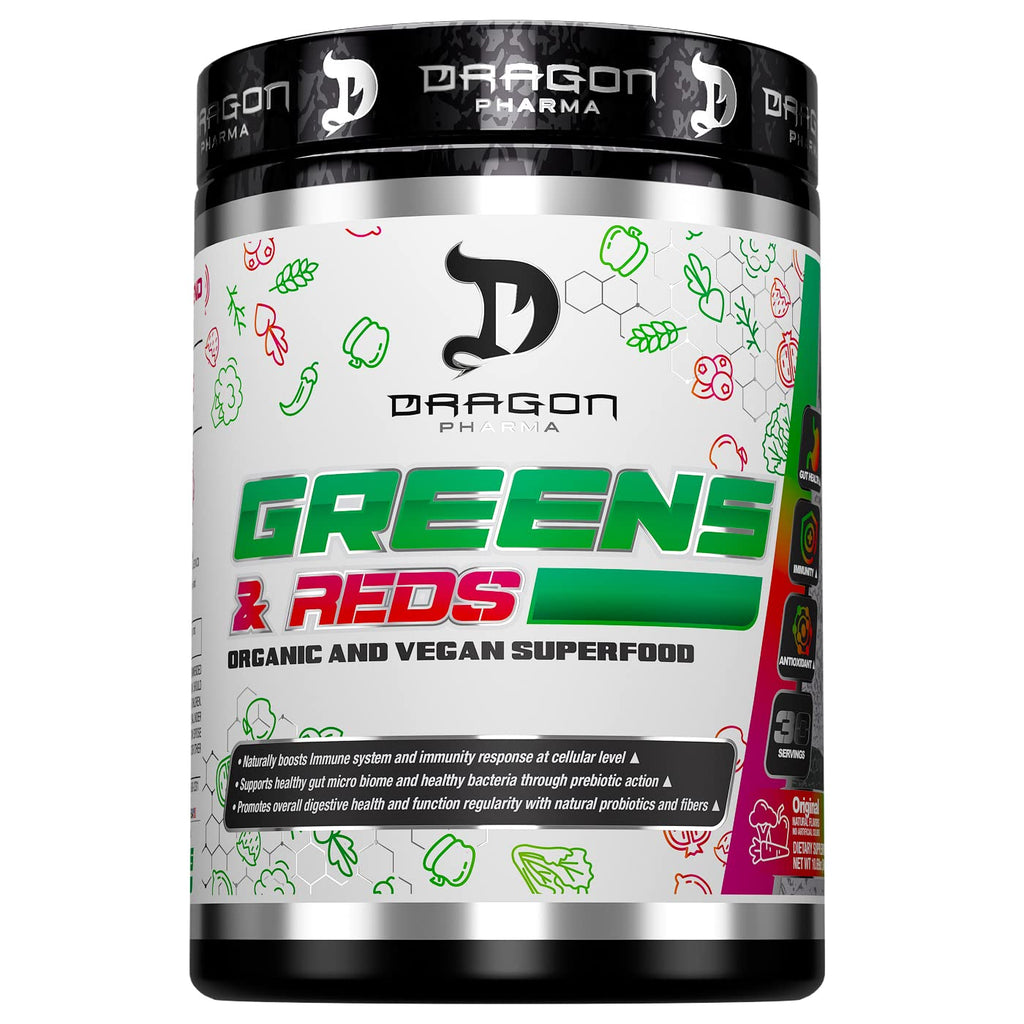 DRAGON PHARMA Greens and Reds, Over 23 Nutritious Superfoods, Reds and Vegetables, Optimal Health and Wellness (30 Servings, Original) - TrustMedUSA