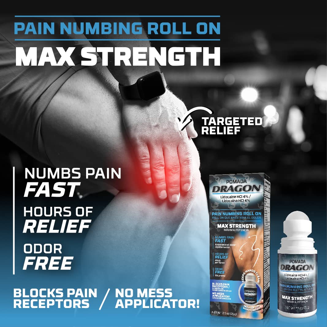 Dragon - POMADA, Maximum Strength- Pain Numbing & Long Lasting Pain Relief No Mess Applicator with Lidocaine Roll On, 2.5 oz, Pack of 3 - TrustMedUSA