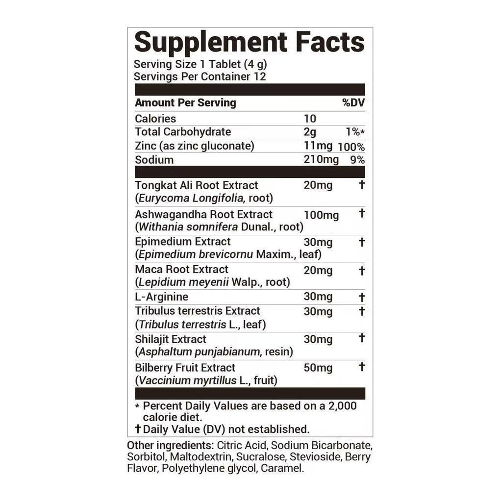DrBioCare Peak Mode Core Vitality for Men 7-in-1 Effervescent Tablets | Tongkat Ali, Maca & L-Arginine，Ashwagandha, | Boost Stamina, Drive & Blood Flow for Good Performance | Berry Flavor 12 Tablets - TrustMedUSA